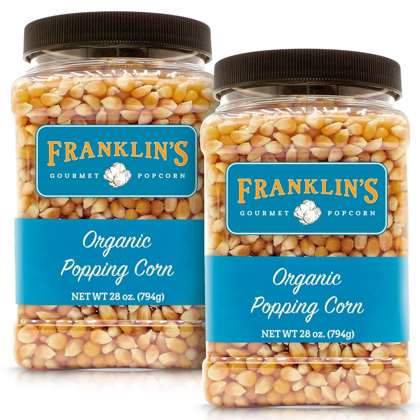 Franklins Gourmet Popcorn Organic Popcorn Kernels for Popping - 28oz Tub Pack of 2 - Made in USA, Non-GMO & All-Natural - Old Fa