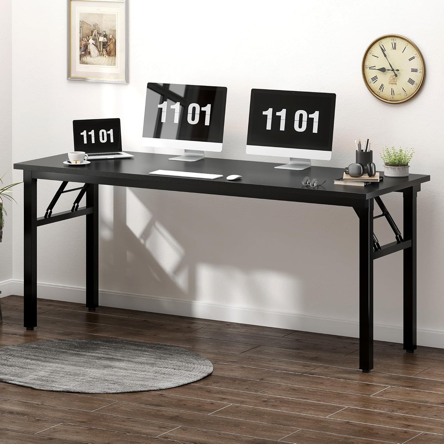 Need Computer Desk Office Desk 62 inches Folding Table with BIFMA Certification Computer Table Dining Table No Install Needed, Black