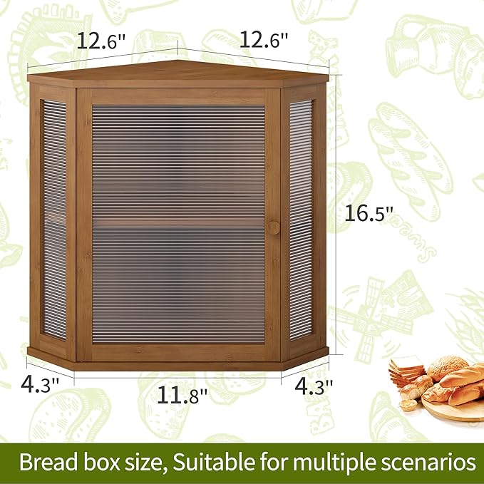 BMOSU Corner Bread Box for Kitchen Countertop Double Layer Bamboo Wooden Bread box Large Capacity Bread Storage Bin(Brown, Extra Large)