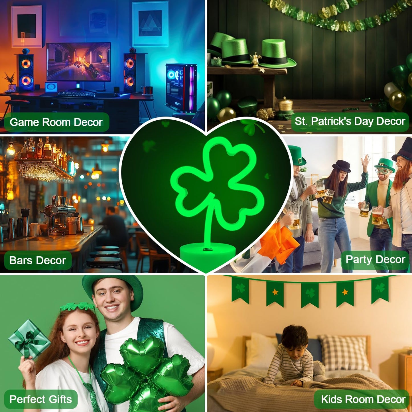Brightdeck 2 Pack Clover Neon Signs Led Lights Battery Operated Or Usb Powered Decoration Lamp Neon Lights Decor For St. PatrickS Day Gifts Wedding Party Room Decor(Clover)