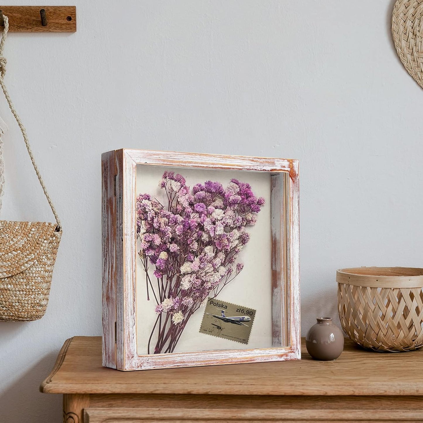 TJ.MOREE Flowers Shadow Box Display Case 12 x 12 Shadow Box Frame with Glass Window Door Farmhouse Picture Frame Wedding Bouquet Memorabilia Photos Memory Box for Keepsakes - White Pink