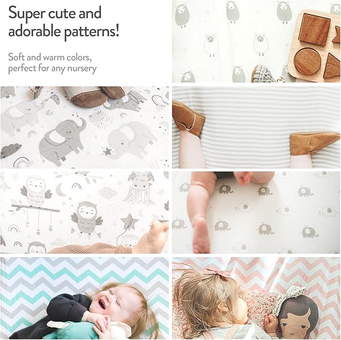 Joey + Joan Pack and Play Sheets Fitted – Compatible with 4moms Breeze Plus Playard & Breeze Go Playard – Fits Up to 30 x 43 Inch Mattress Without Bunching – Grey