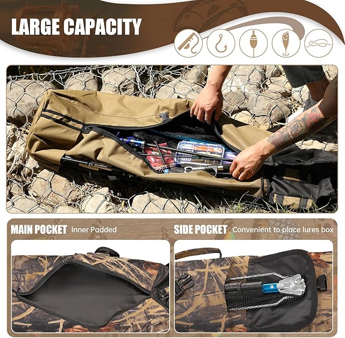Wowelife Fishing Rod Carrier - Pole Bag Reel Organizer Case Storage for Gear, Travel - Gifts for Men, Family