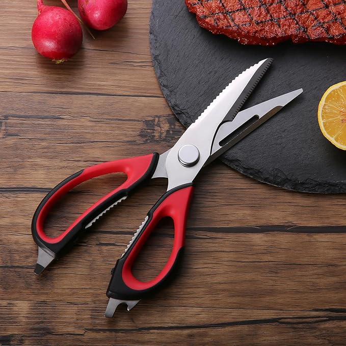 Kitchen Scissors All Purpose for Food, Heavy Duty Kitchen Shears that Come Apart, Sharp Stainless Steel Poultry Shears, Cooking Meat Scissors with Good Grips (Red)