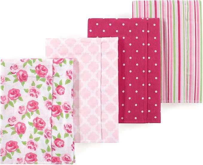 Luvable Friends Hudson Baby Flannel Burp Cloths 4pk, Blushing Rose