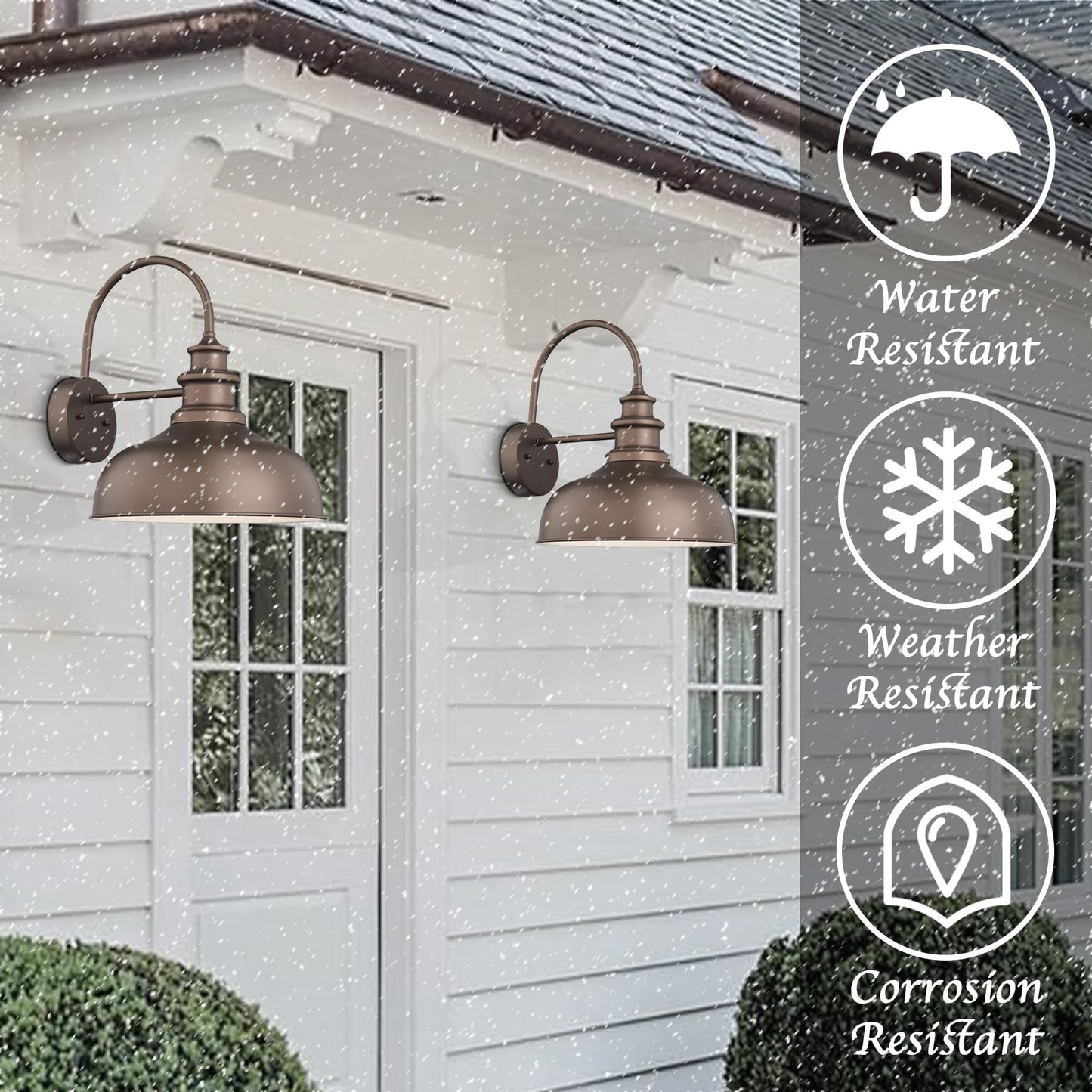 Bestshared Outdoor Gooseneck Barn Light Sconce Vintage Metal Wall Lantern 2pack ORB+White