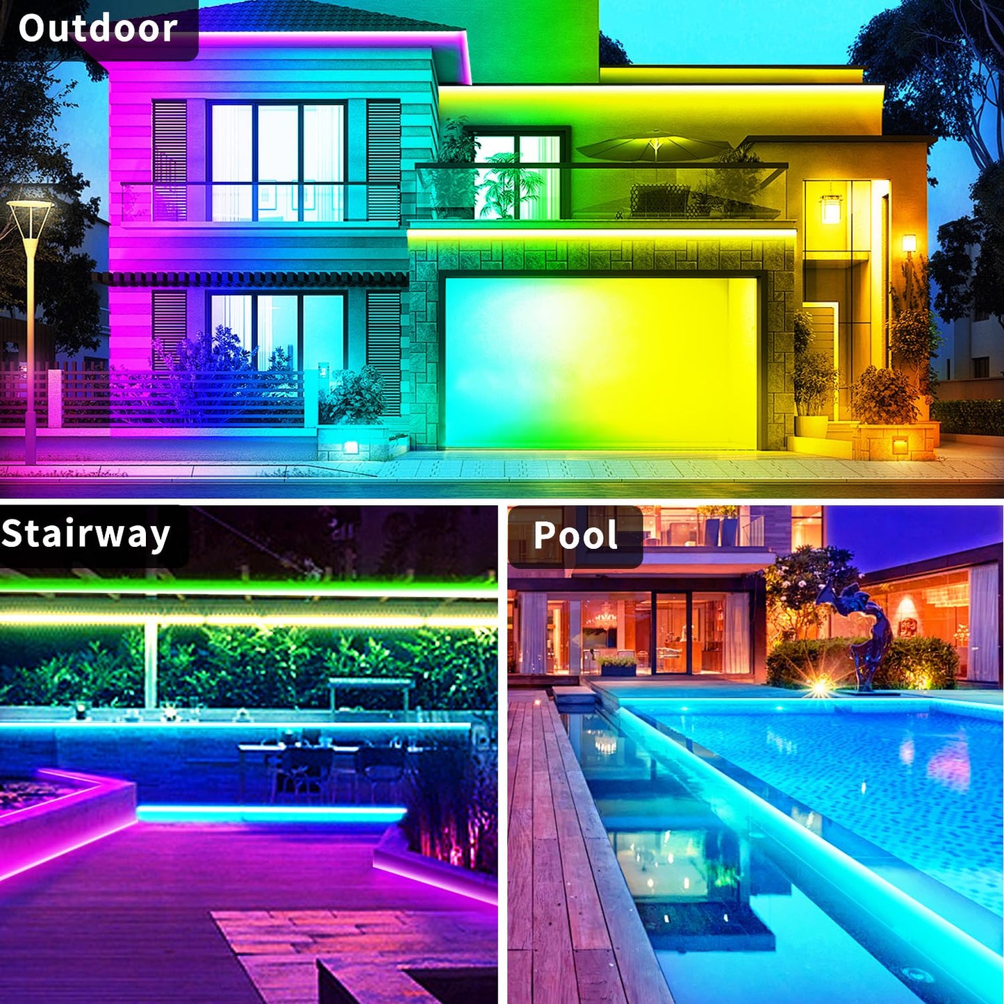 vimeepro 100Ft Outdoor Waterproof LED Strip Lights, RGB Color Changing, IP68, App & Remote Control, Model vimeepro-ledFS100FT02