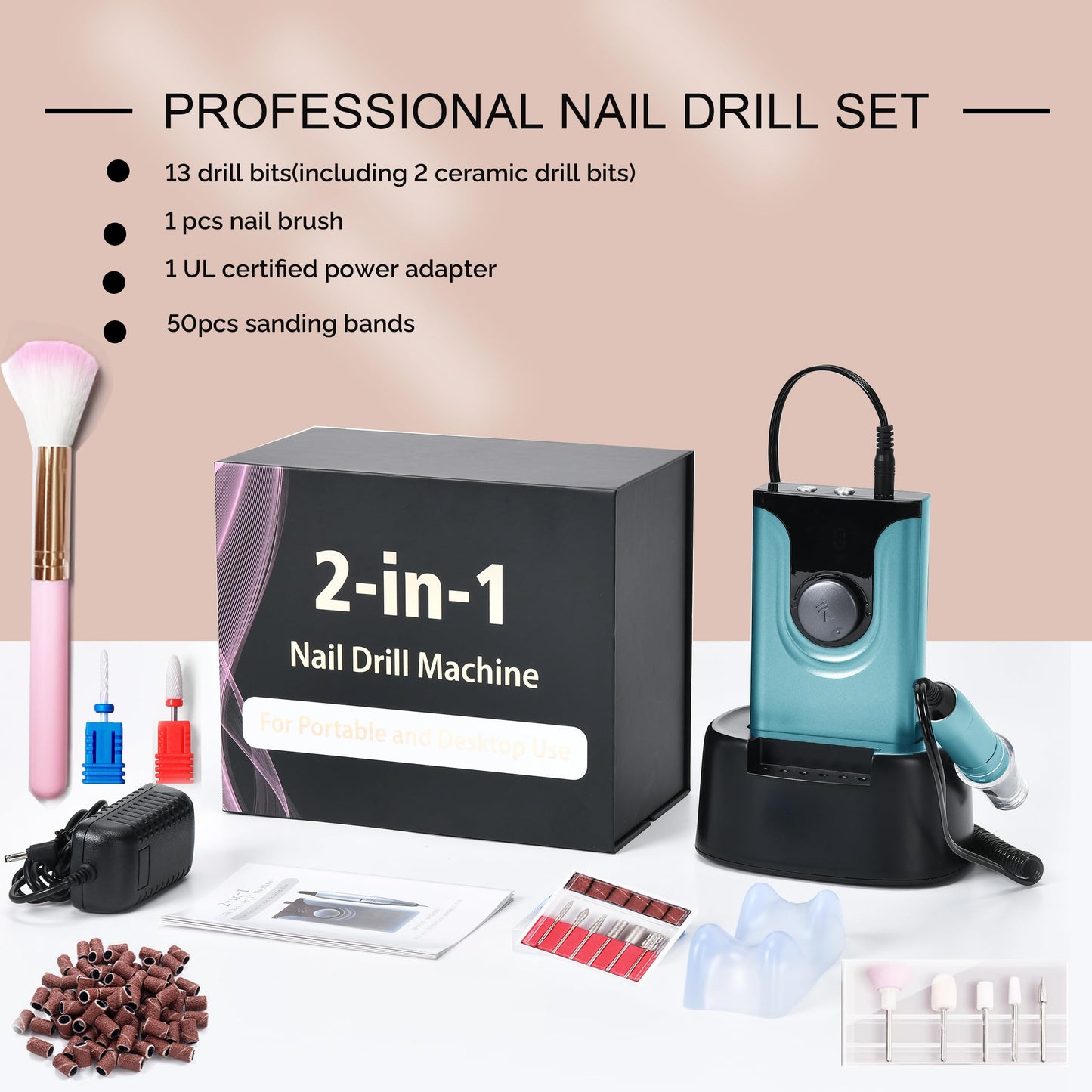 Lumcrissy 65W Nail Drill for Acrylic ,Pro High Tech Fast Removal Electric Nails Drill Kit ,Rechargeable Nail Drill Machine Profe