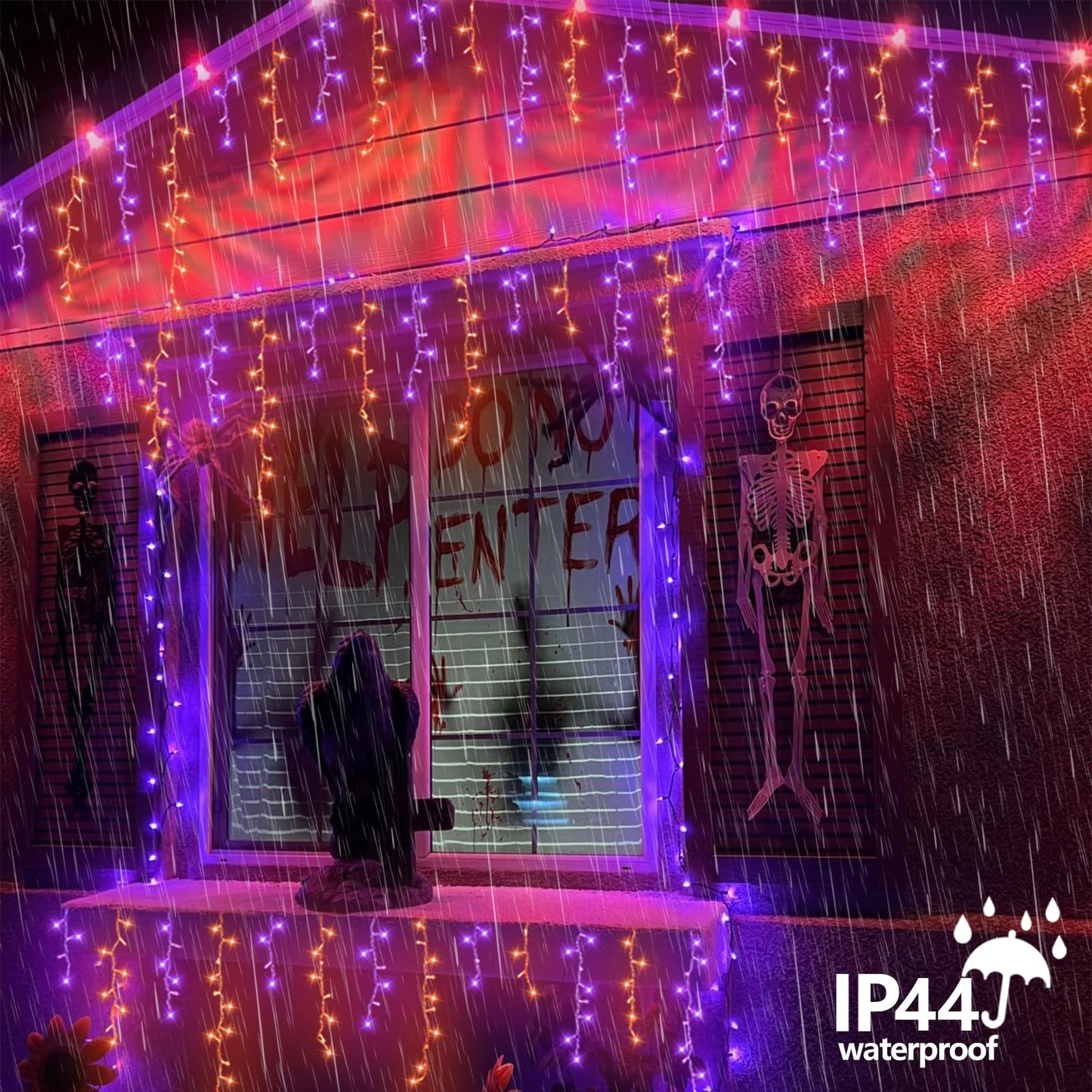 YEGUO Icicle Lights 33ft 400 LED Orange and Purple, Connectable, 8 Modes, PVC Material