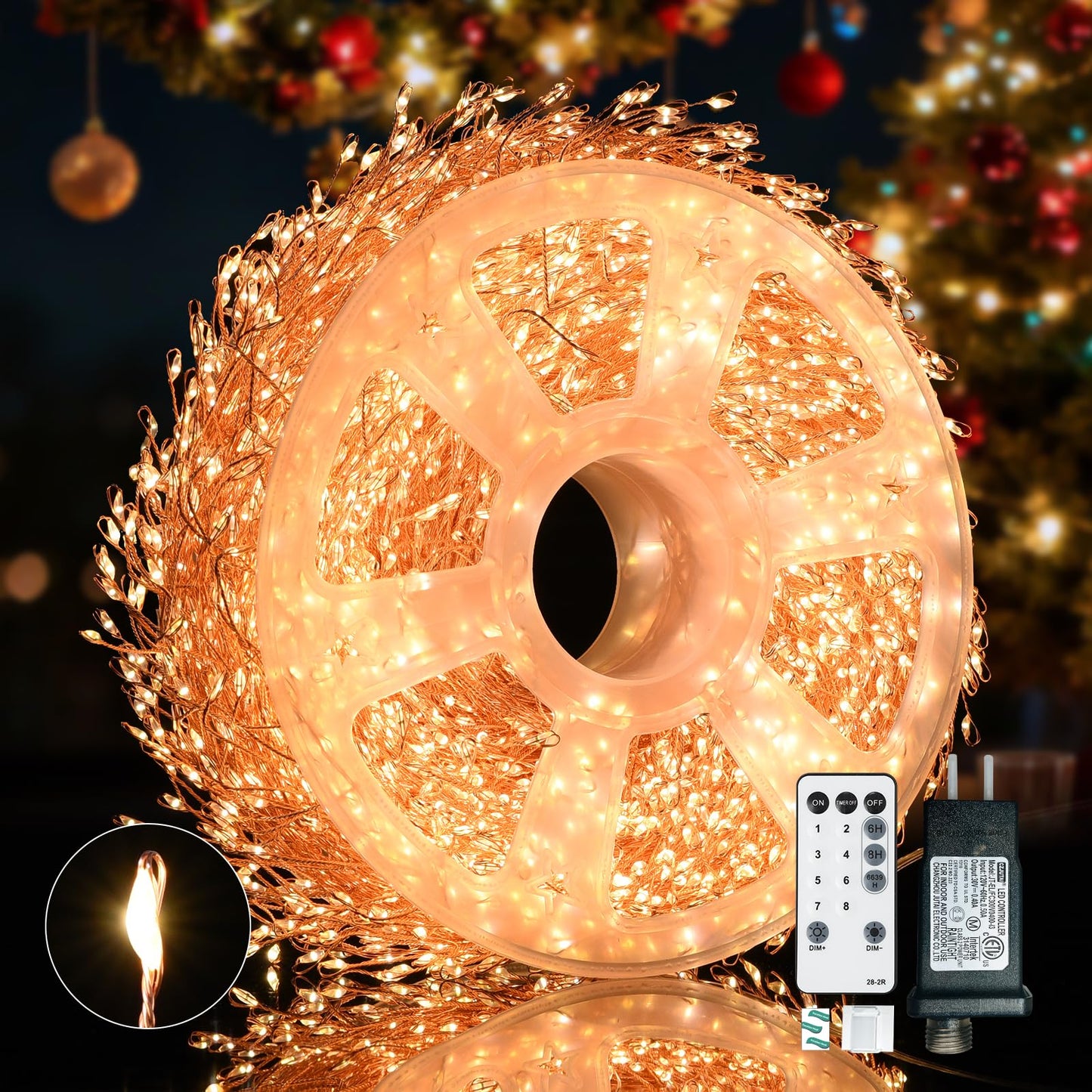 Dailyart Fairy Lights Plug In 3000 Led Cluster Lights With Timer 195Ft Waterproof Warm Twinkle String Light With Remote For Bedroom Wreath Garland Window Wedding Christmas Tree Decoration Gold Wire