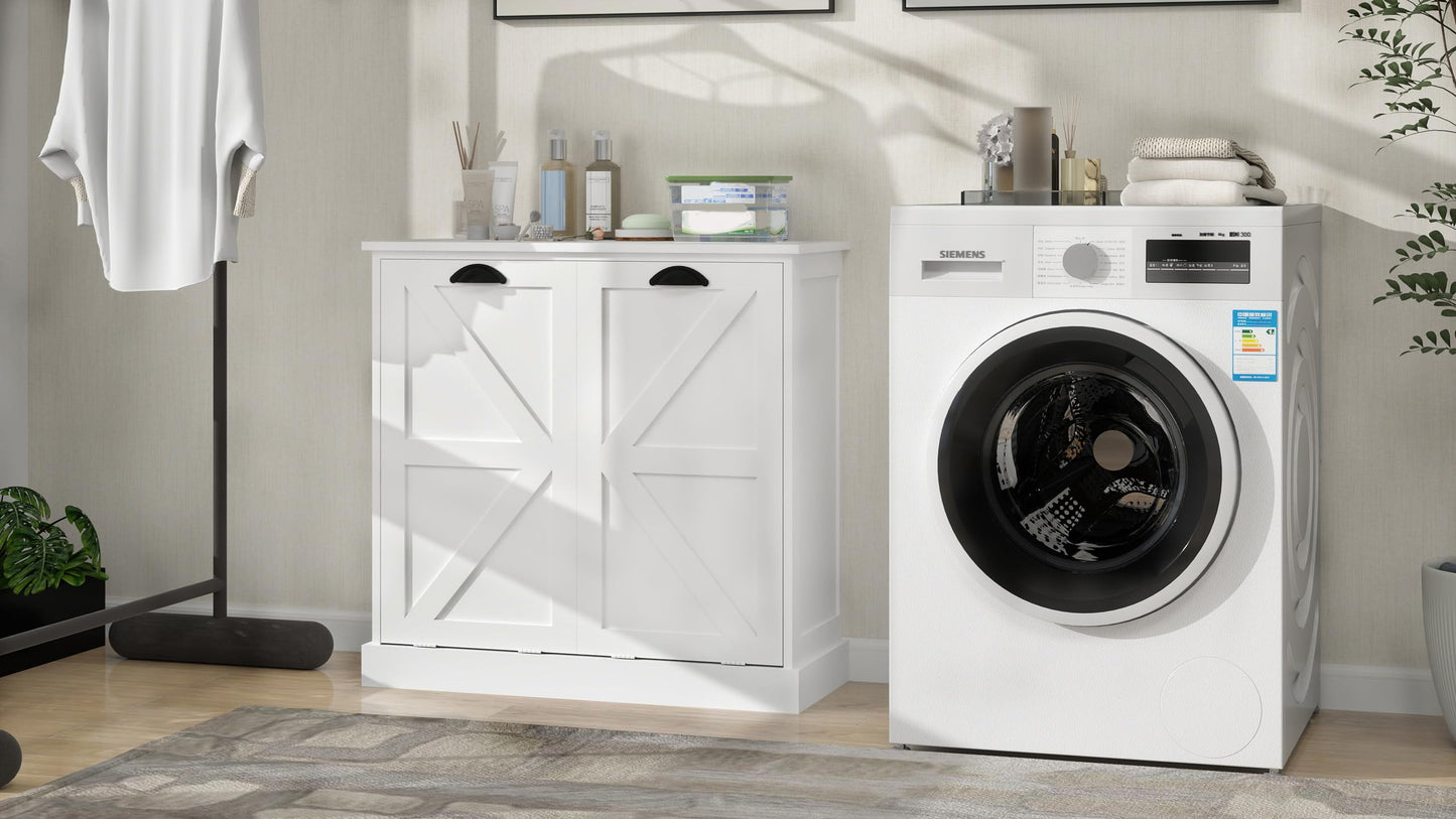 Two Compartment Tilt Out Laundry Sorter Cabinet White