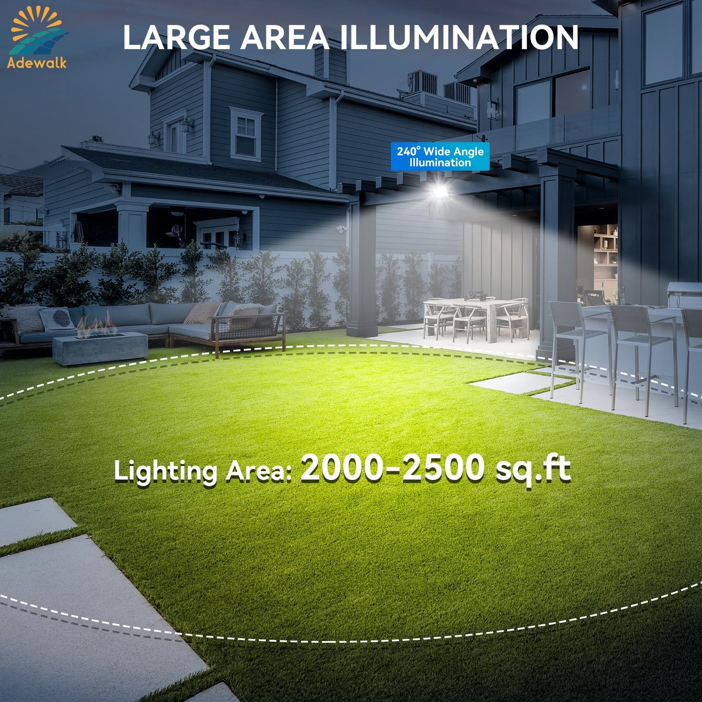 Adewalk Solar Flood Lights Outdoor, 6500K, Motion Sensor, Waterproof, Black, Model XQ, 2500W, 1 Pack
