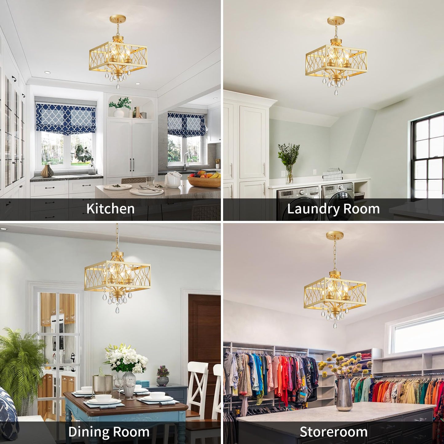 Farmhouse Crystal Chandelier Gold Modern K9 Crystal Ceiling Chandelier Lighting Fixture Hanging Pendant Light Fixture Kitchen Island Lighting For Dining Room Living Room Entryway Bedroom Hallway