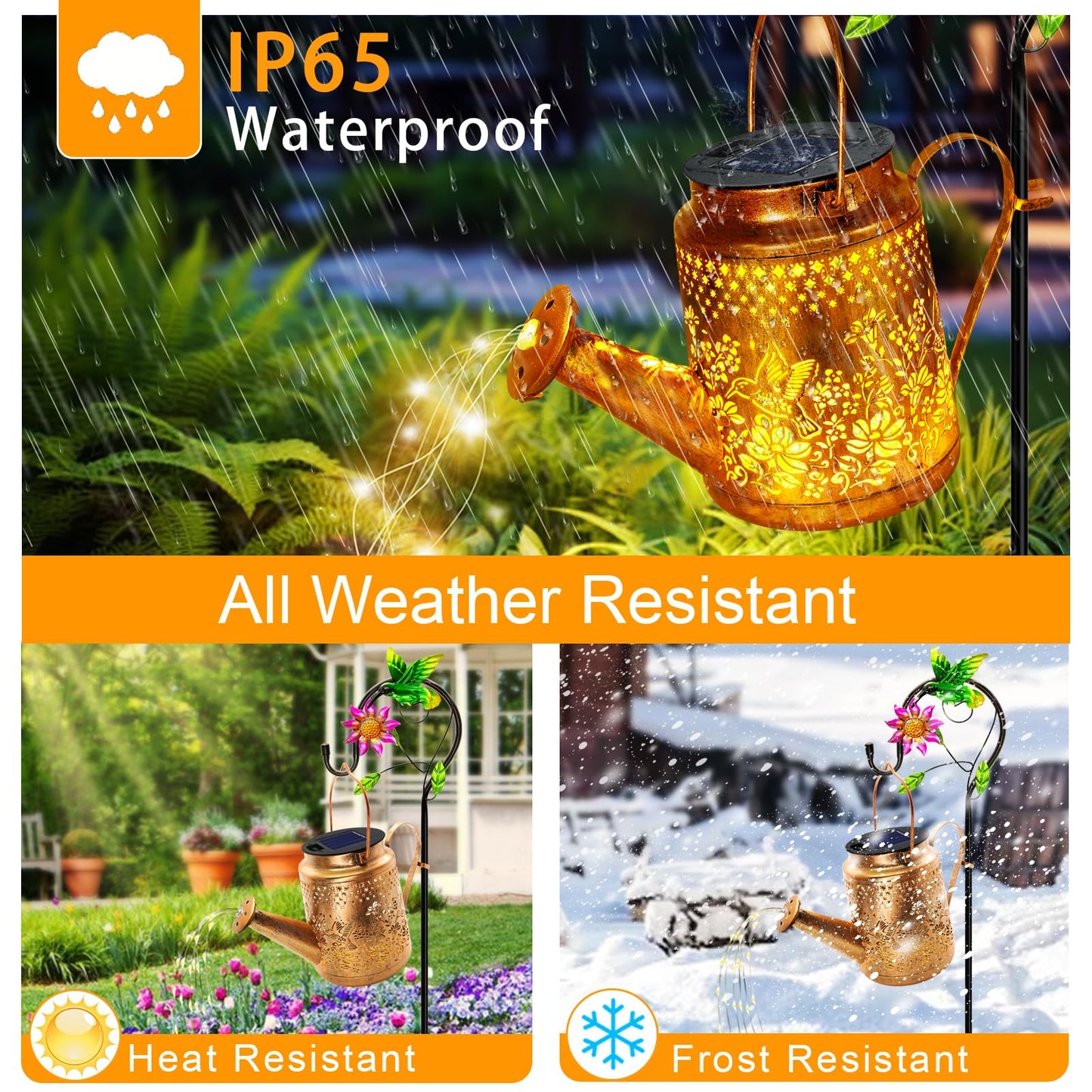 Solar Lanterns Outdoor Waterproof Hummingbird Flower Watering Can Garden Decor Hanging Lights Path Lights Yard Patio Decorations Gardening Birthday Gift For Mom Grandma Girlfriend With Shepherd Hook
