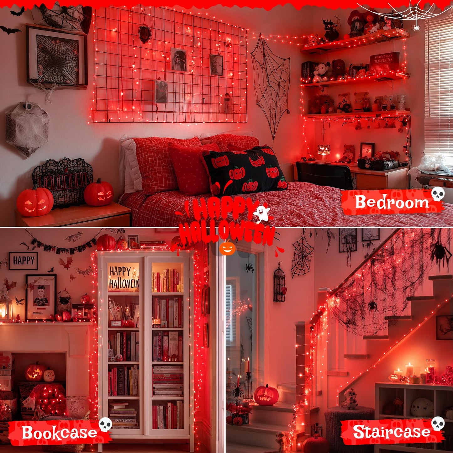 JMEXSUSS 200 LED Fairy Lights, 66ft Battery Operated String Lights, 8 Modes, Red Copper for Valentine Decorations