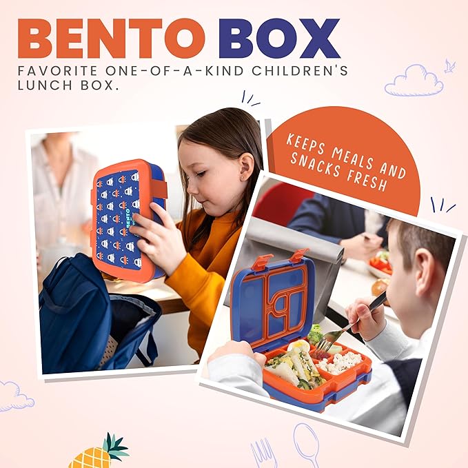 YOLAY Bento Box for Kids Lunch Box Leak-Proof, 5-Compartment Lunch Box Kids for Ages 3-10, Durable with Anti-Slip Base, Suitable for Schools, Outdoor and Travel (Mermaid) (Robo)