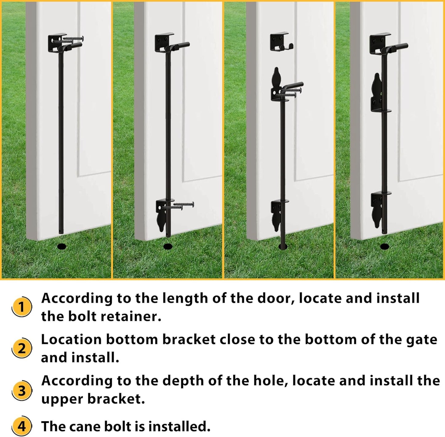 36" Heavy Duty Cane Bolts for Gates with Black Rustproof Powder Upgraded Hardware Gate Drop Rod for Wood PVC Vinyl Fences Gates, Double Doors-1 Pack