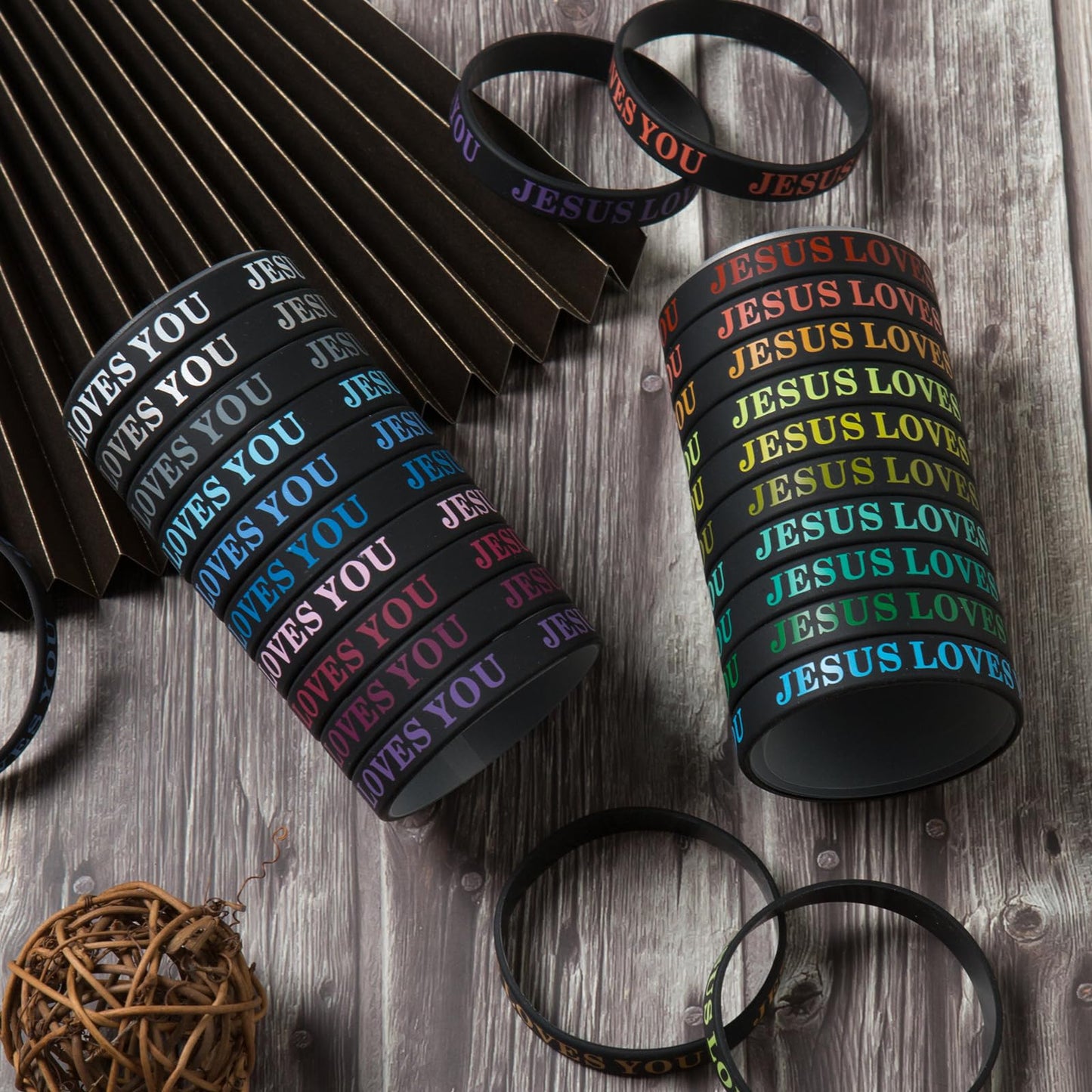 IDREAMBAND 100 Pcs Jesus Loves You Colorful Rubber Bracelets - Christian Rubber Wristbands for Men, Women & Party Favors