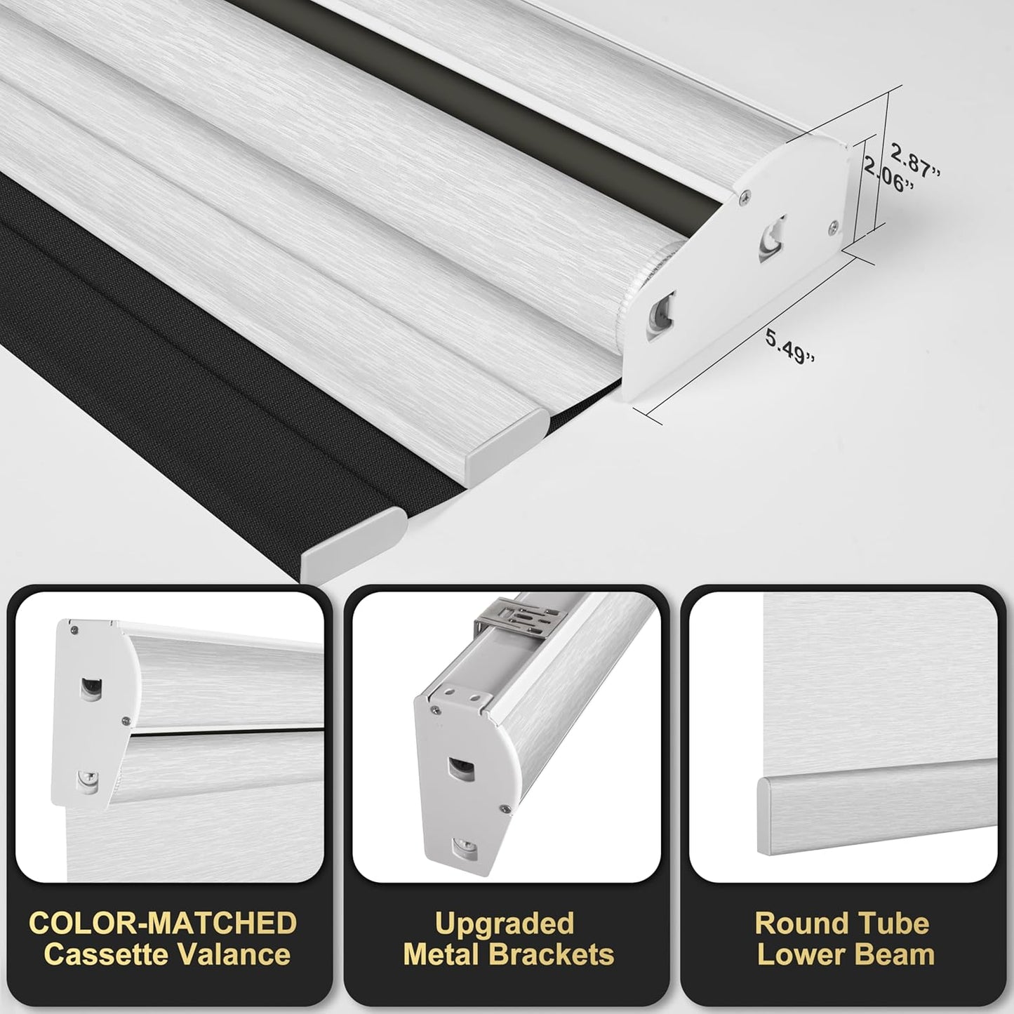 BERISSA Cordless Dual Roller Shades with Cassette Valance, Double Window Shades - Blackout and Light Filtering, Day and Night for Home Office Doors. Linen - Black and White. 52 W x 48" H