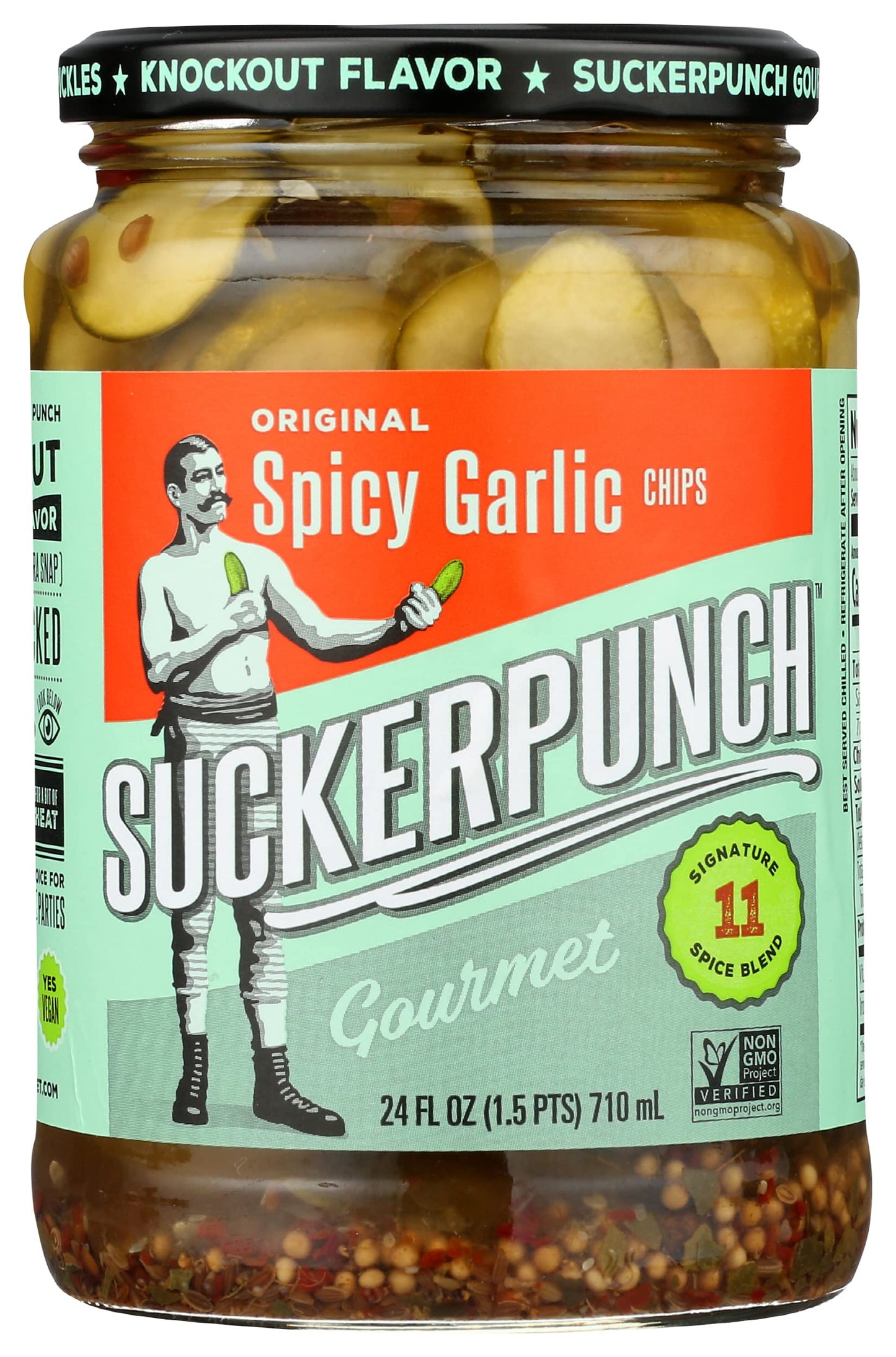 Suckerpunch Gourmet Pickle Chips Spicy Garlic 24 Oz (Pack of 6)