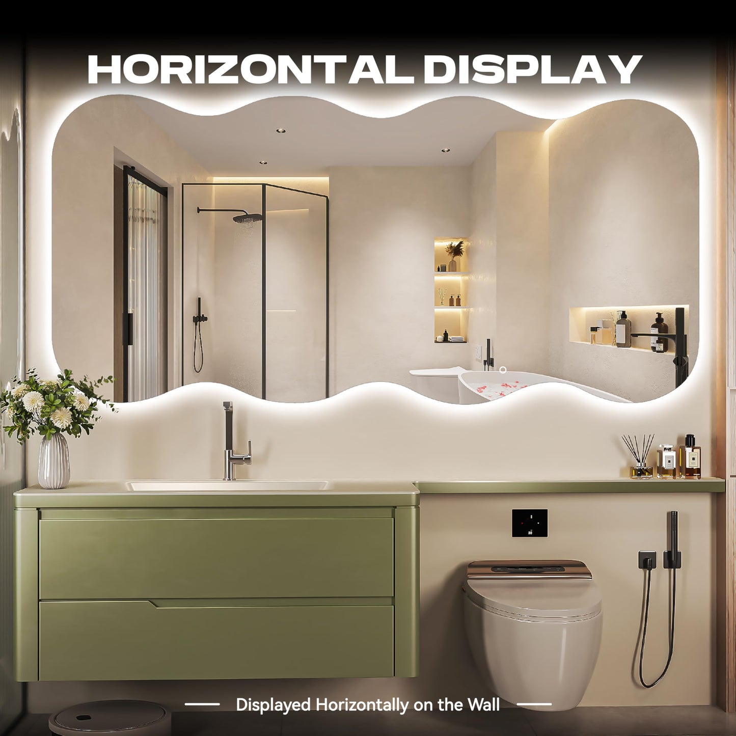 Hasipu Wavy Full Length Mirror with Lights - 71"×31" LED Wavy Floor Mirror, Frameless, Dimmable, Standing or Vertical/Horizontal Wall-Mounted Mirror for Bedroom, Living Room, Cloakroom