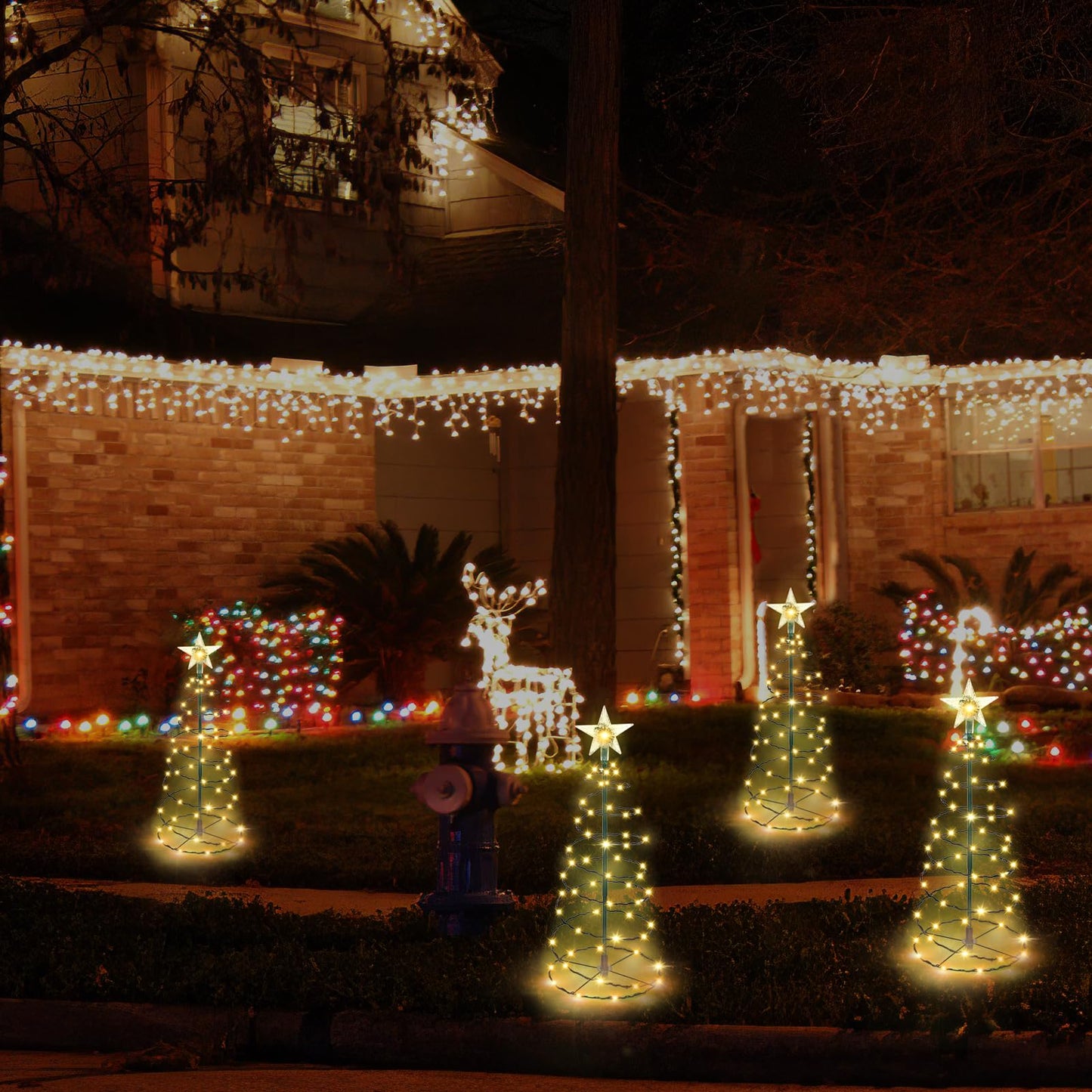 Outdoor Christmas Decorations 2 Pack 20 Spiral Solar Christmas Tree Lights 8 Modes Solar Pathway Lights Waterpoof Light Up Prelit Xmas Tree For Garden Patio Yard Walkway Driveway(Warm White)