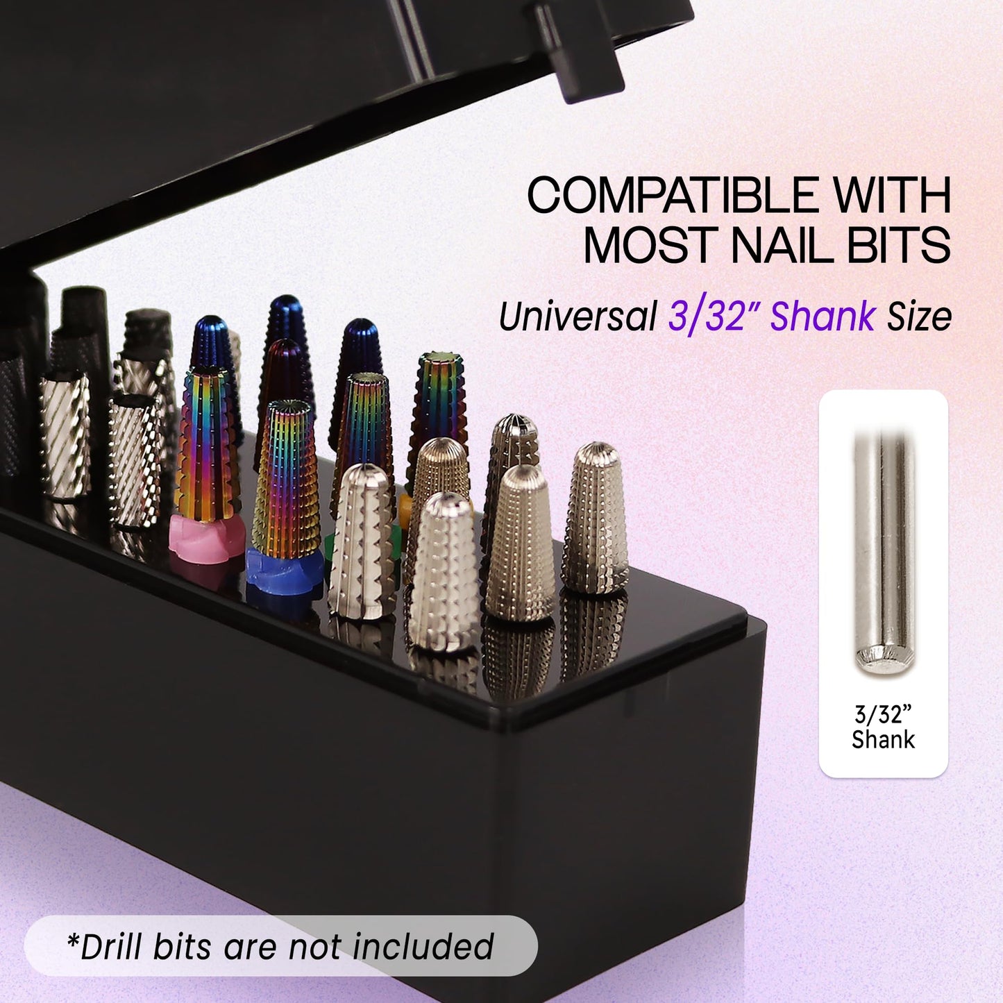PANA Rectangle Nail Drill Bit Holder Display Organizer Case - Dustproof Carbide Bit Storage Container Box For Manicure Tools Nai