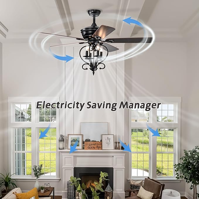 NicBex Ceiling Fan 52 Inch Ceiling Fan with Lights Industrial Ceiling Fans with 5 Blades and Remote Control Ceiling Fan with Small Lamp Shade for Bedroom, Living Room, Matte Black
