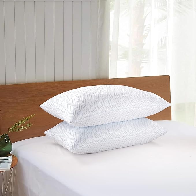 Cooling Pillow for Sleeping, Bed Pillows Queen Size Set of 2, Micro Fiber Filling Pillows 2 Pack, Adjustable to Soft / Firm Pillows for Side Stomach and Back Sleepers with Washable Cover
