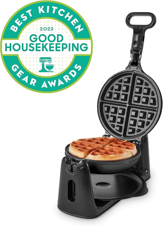 DASH Flip Belgian Waffle Maker – 1” Thick Waffle Mold, Nonstick Waffle Iron with Quick Heat-Up, Surface - Rotating Belgian Waffle Maker for Kids and Families, Just Add Batter (Black)