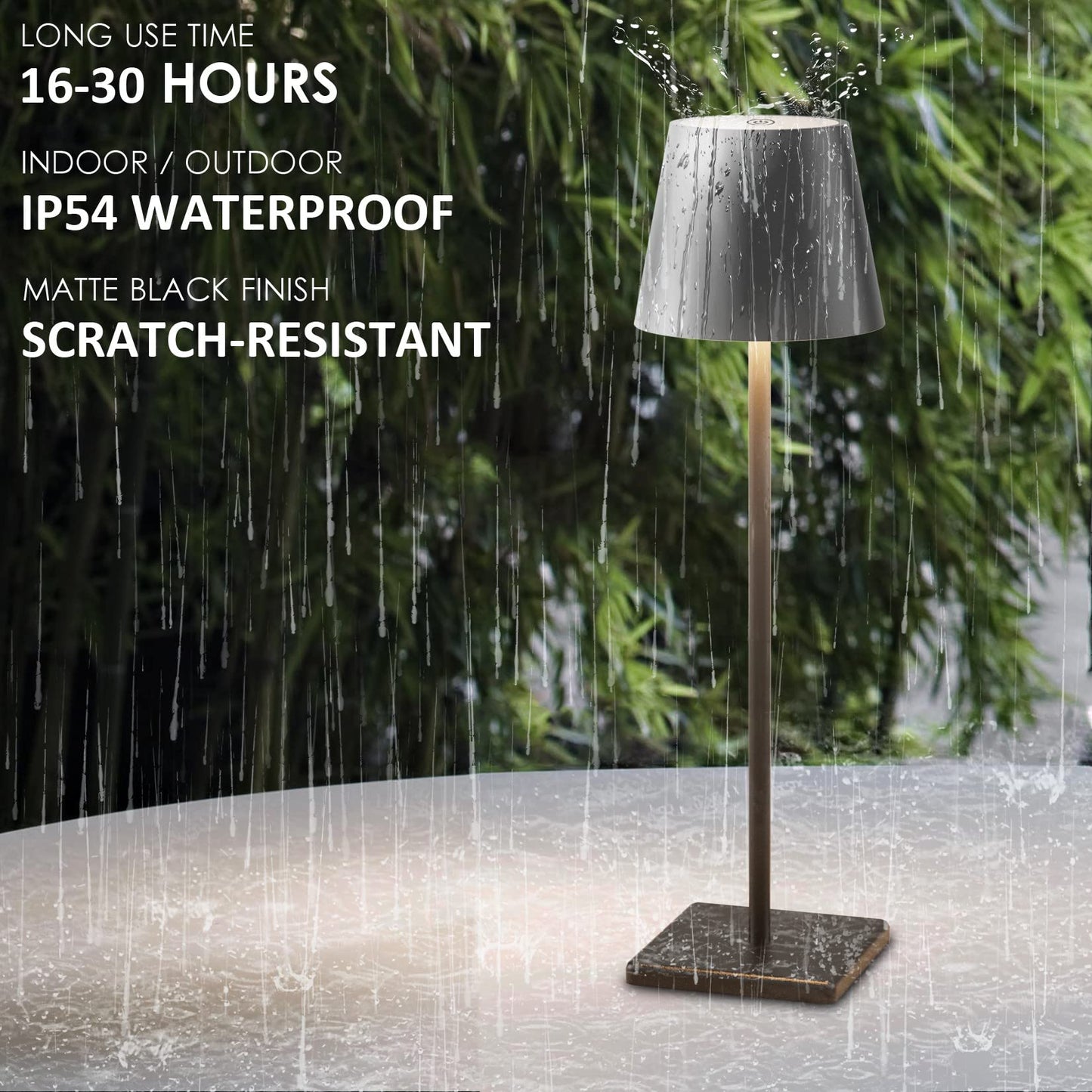Aoceley LED Rechargeable Table Lamp, 4-Pack, 3W, 6000mAh, Stepless Dimming, Black, IP54 Waterproof, Model HT-010