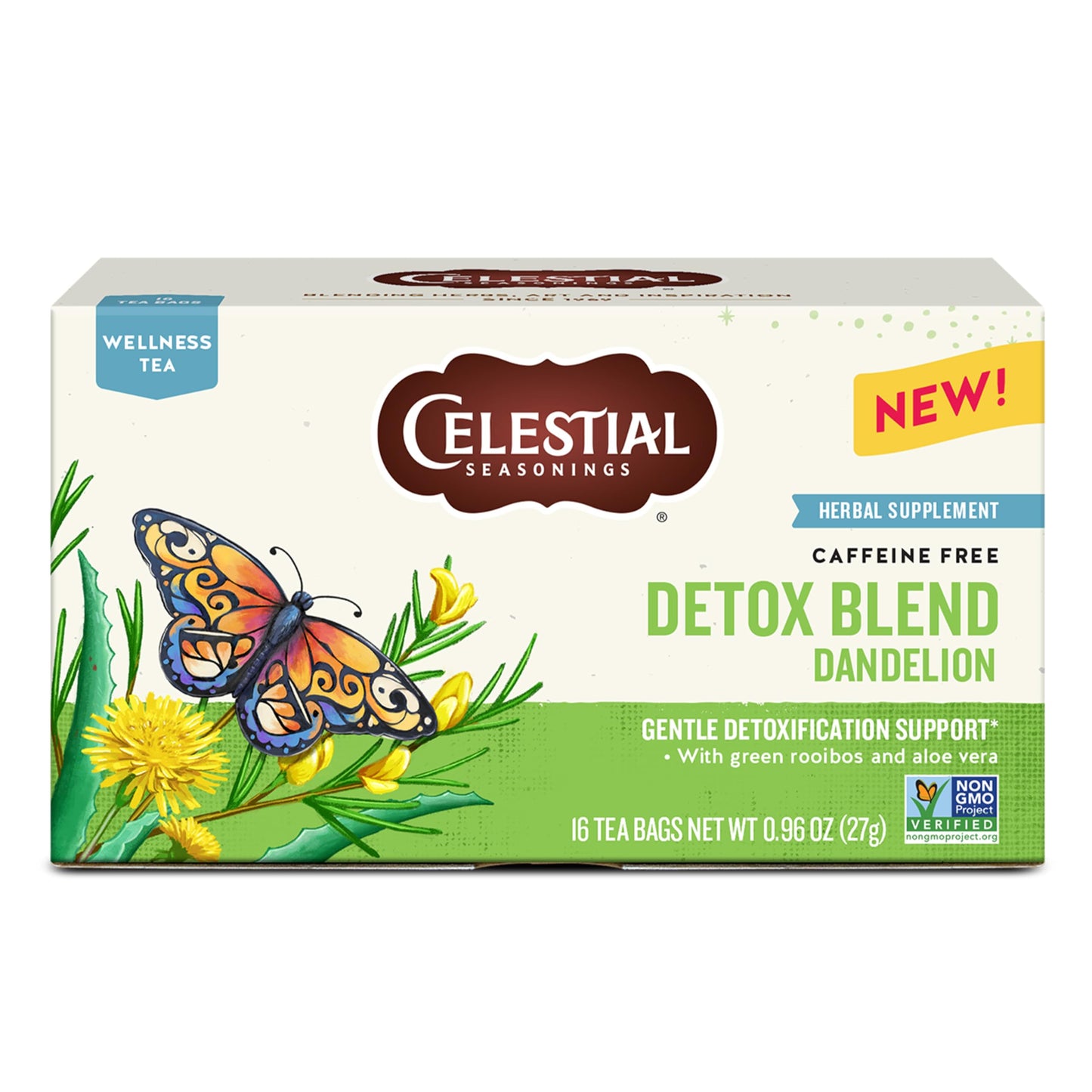 Celestial Seasonings Detox Blend Dandelion Wellness Tea Caffeine Free 16 Tea Bags Box