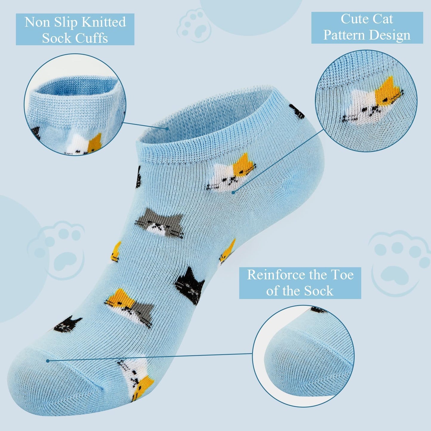 Justay 5 Pairs Cat Socks - Cute Cotton Novelty Funny Animal Fun Ankle Socks for Women Gifts