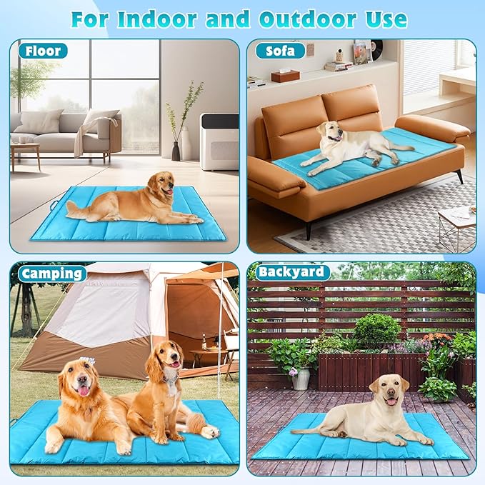 BWOGUE Large Outdoor Dog Bed Mat, Portable Waterproof Camping Dog Mat, Washable Dog Travel Mat with Carry Bag for Medium and Large Dogs Sleeping, 57"X39"(Blue)