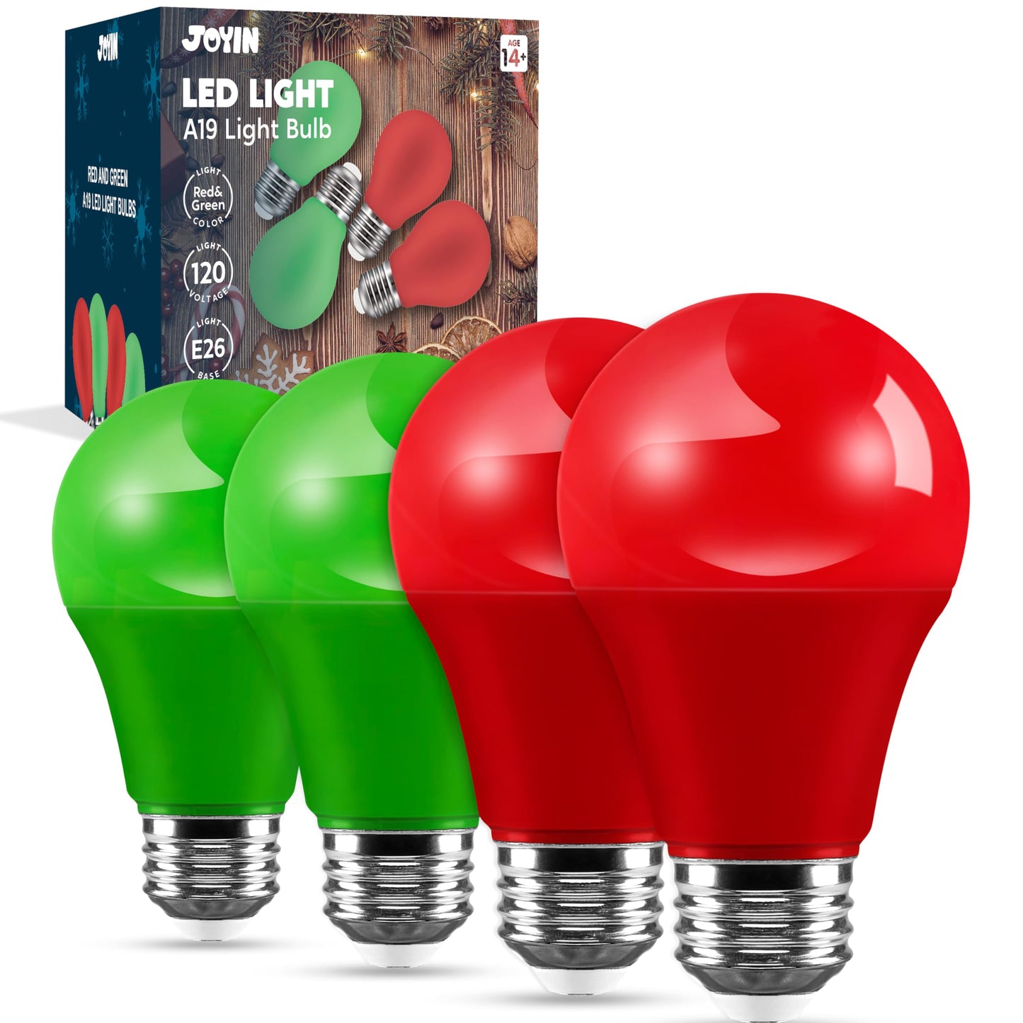 Joyin Red And Green Light Bulbs - 4 Pack Led A19 Christmas Light Bulbs E26 Base 9W Red Green Lightbulb Party Holiday Lighting Porch Garden Indoor Outdoor Christmas Decoration