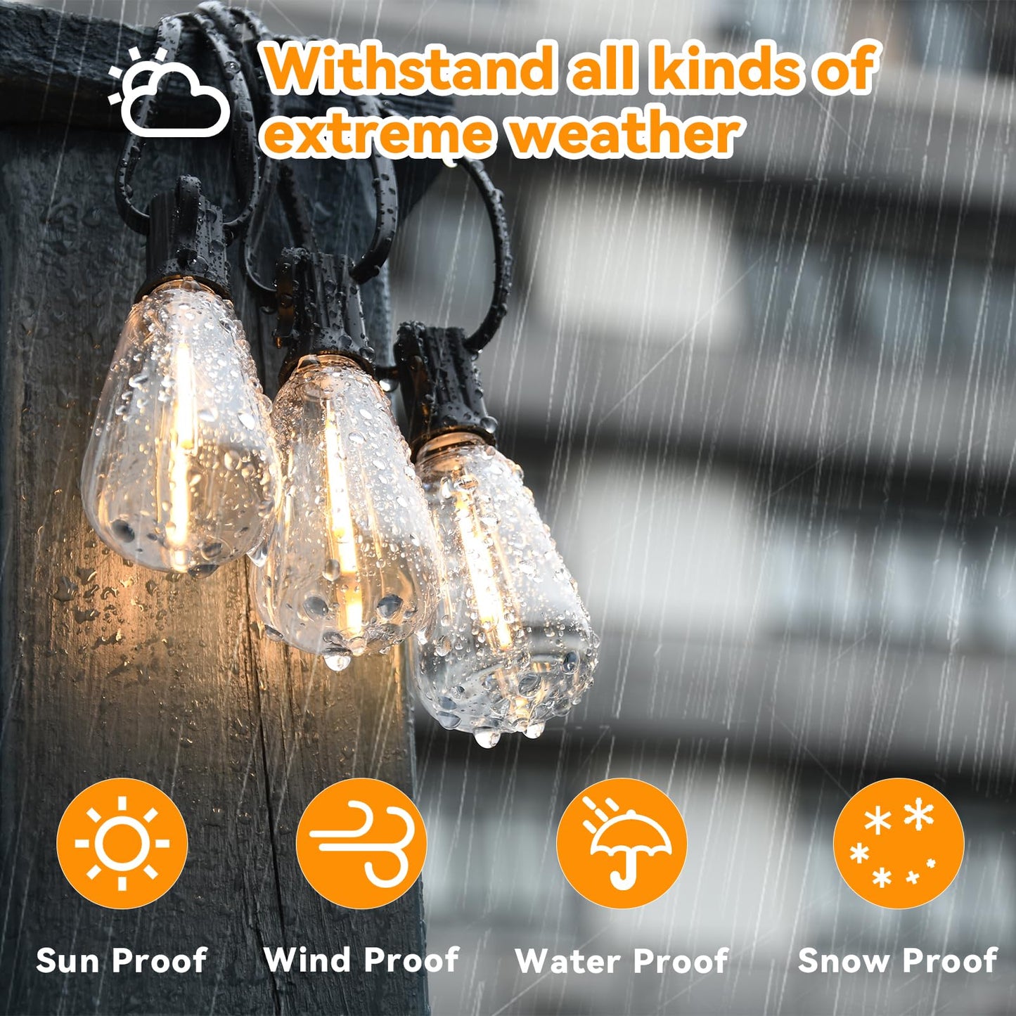Vocevos 100Ft Led Outdoor String Lights With 52 Waterproof Shatterproof St38 Vintage Edison Bulbs Outside Lights For Patio Lighting Cafe Bistro Backyard 2700K Dimmable
