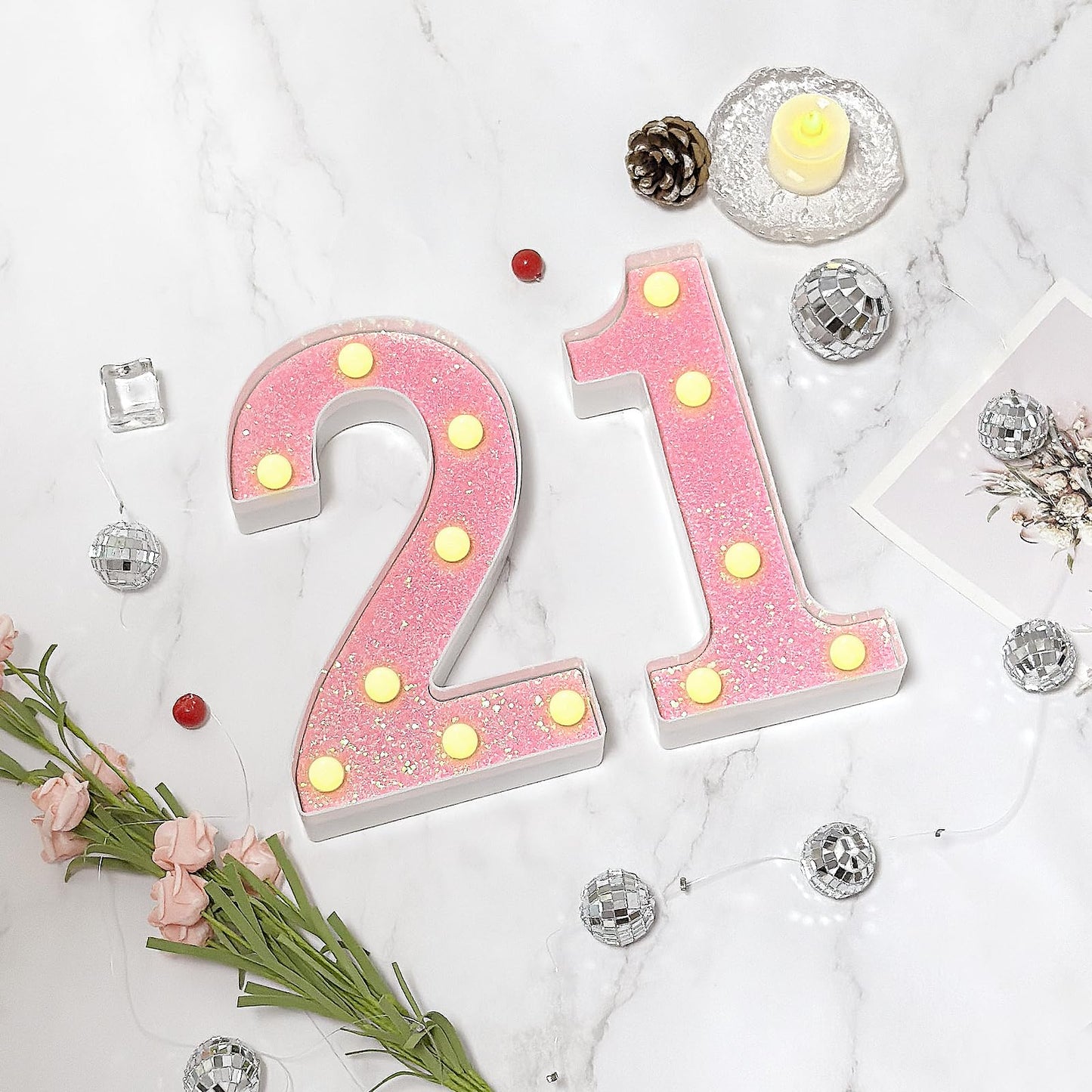 8.7In 21St Birthday Decorations Gifts For Her Him Light Up Numbers Decorative Sign For 21St Birthday Wedding Work Anniversary Backdrop Table Wall Decor(Shining Pink)