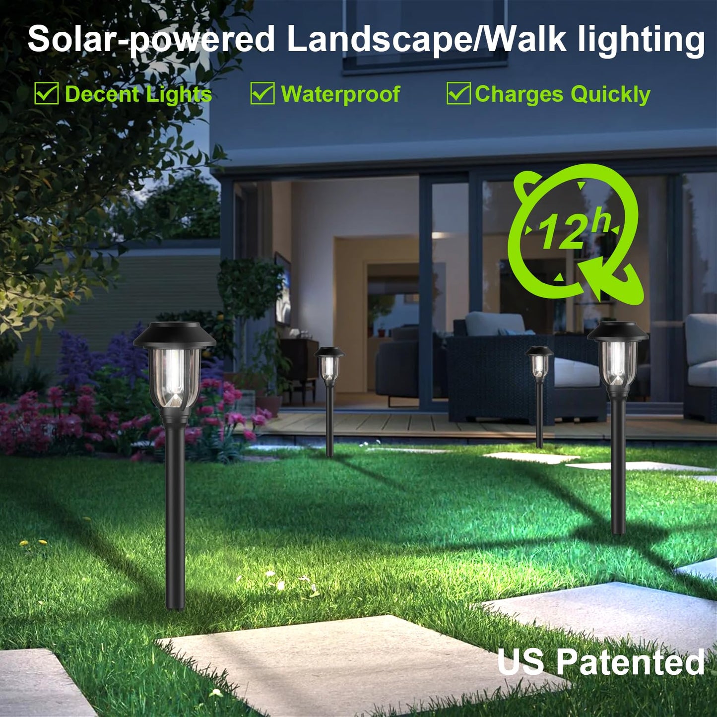 ILANCK 12 Pack Solar Lights Outdoor, Bright 6000K Cool White Solar Pathway Lights Waterproof Auto On/Off Powered,Landscape Lighting for Walkway, Yard, Path, Driveway, Garden