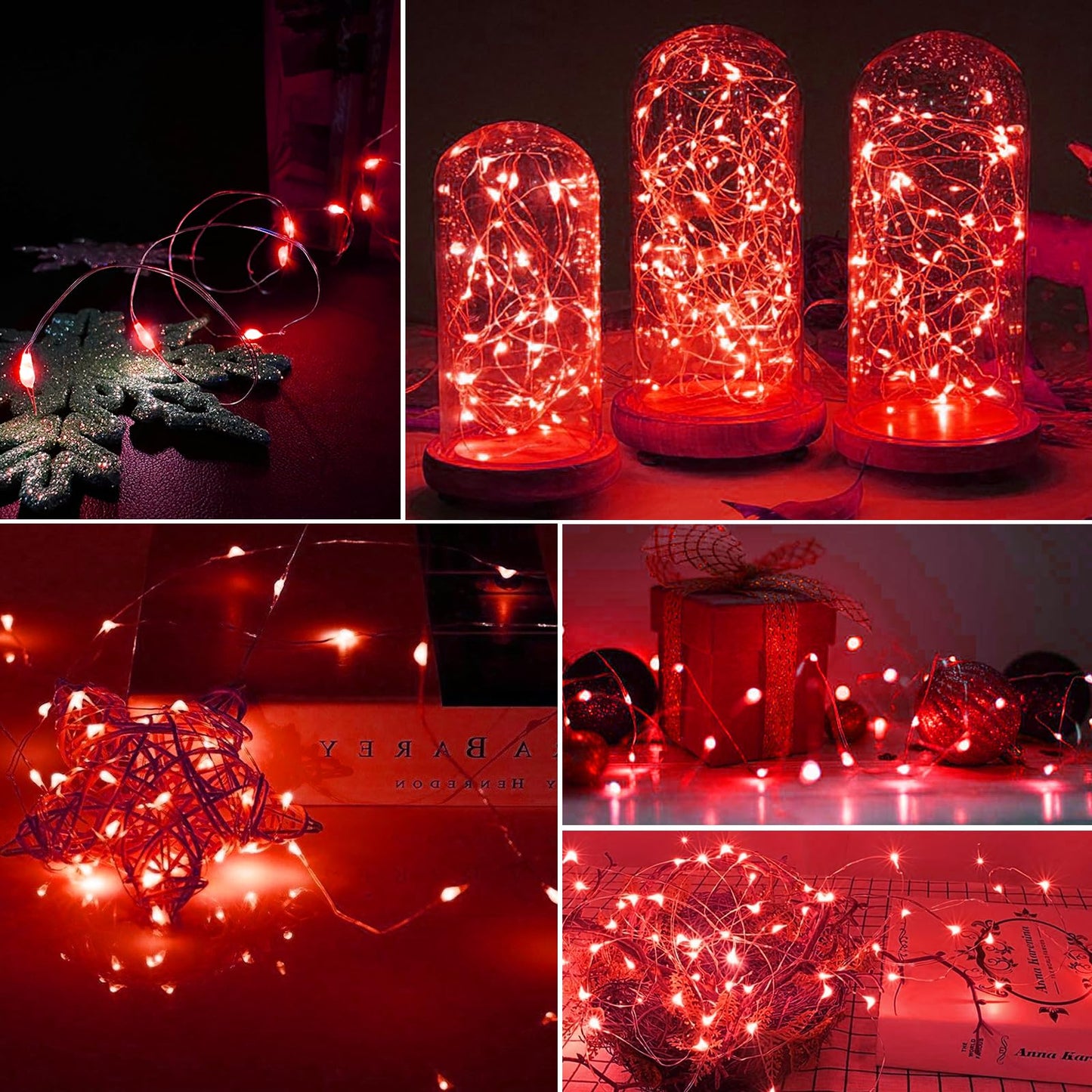 Aikei 100 Pack Led Fairy Lights Battery Operated Mini String Lights Waterproof 7Ft 20 Led Firefly Starry Lighting 3 Modes For Wedding Party Bedroom Halloween Valentines Christmas Decoration Red
