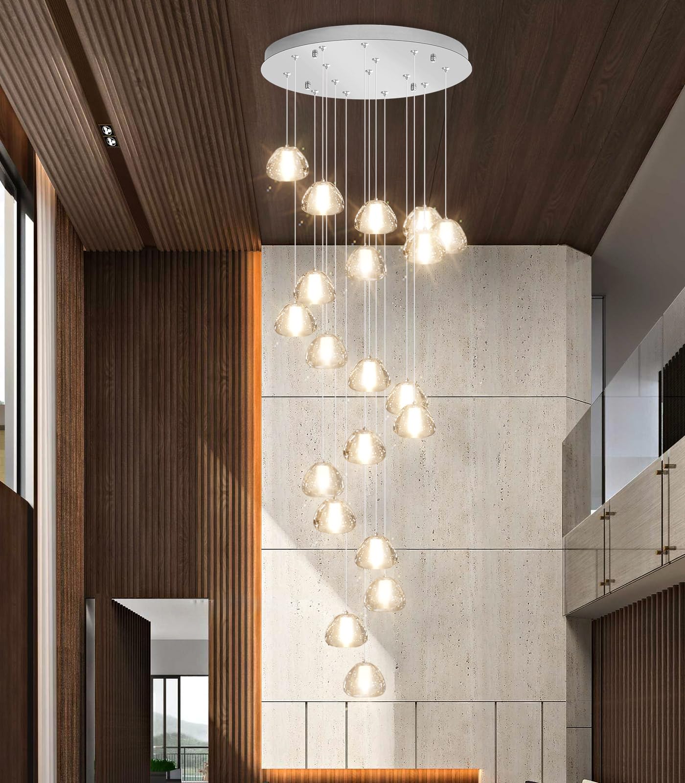 Dolria 20-Light Modern Chandeliers For Entrance High Ceiling Chandelier Living Room Lights Fixture Led Ceiling Lamp Bubble Crystal Adjust Hanging Pendants Lighting For Stairwell Hallway Foyer