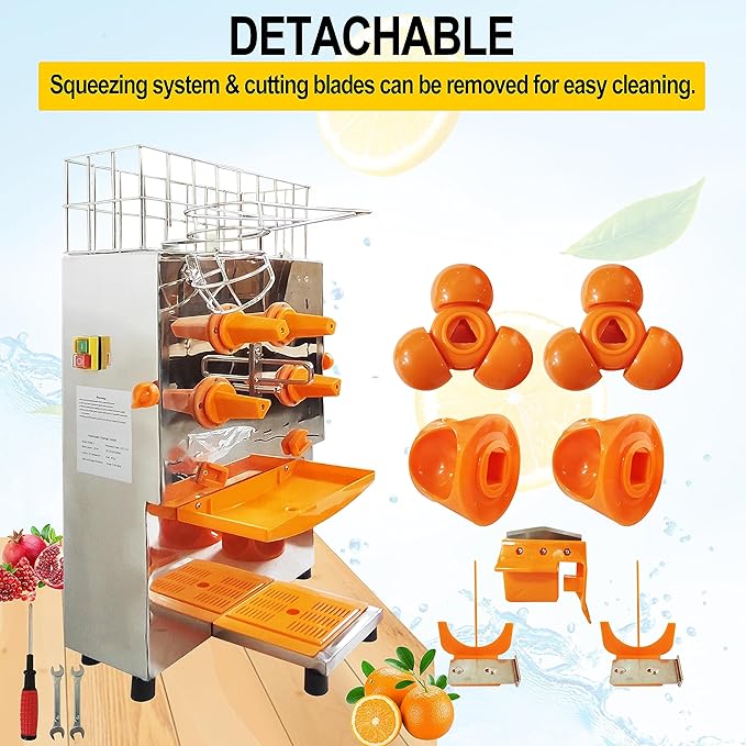 TECHTONGDA Commercial Juicer Machine, Orange Squeezer for 22-30 per Minute, Lemon Juice Extractor Citrus Juicer, Electric Orange Juice Machine with Pull-out Filter Box and 2 Peels Collecting Buckets