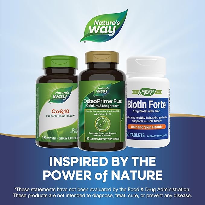 Nature's Way OsteoPrime PLUS Calcium & Magnesium, Supports Bone Health & Muscle Function*, with Vitamins D3 & K2, Vegetarian, 120 Tablets