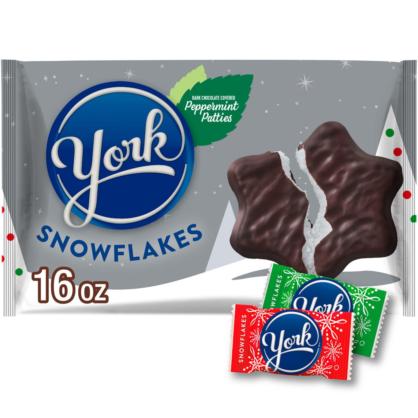 YORK Dark Chocolate Peppermint Patties Snowflakes Christmas Candy Bag 16 oz
