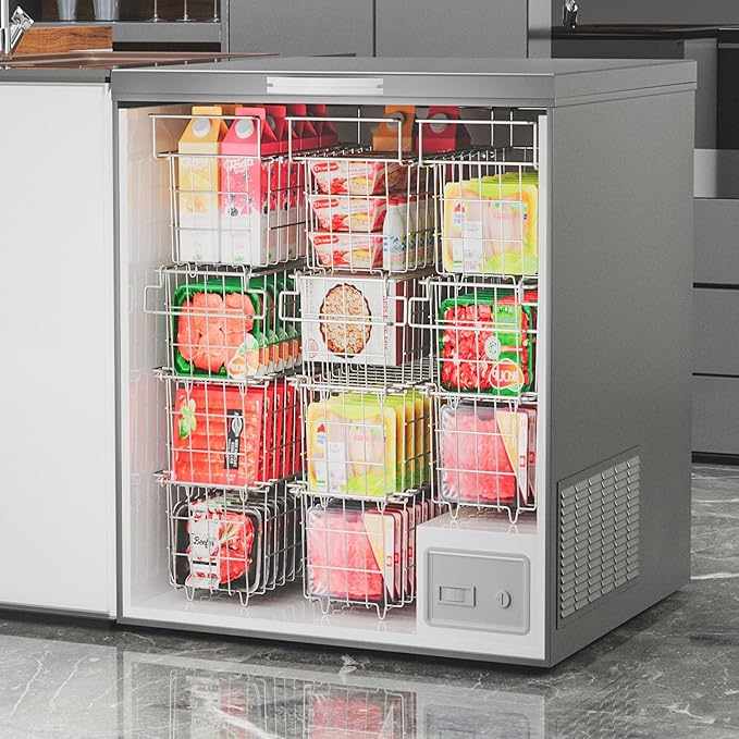 4-Pack Stackable & 1-Pack Hanging Chest Freezer Organizer Bins for 7 Cu.Ft Freezer