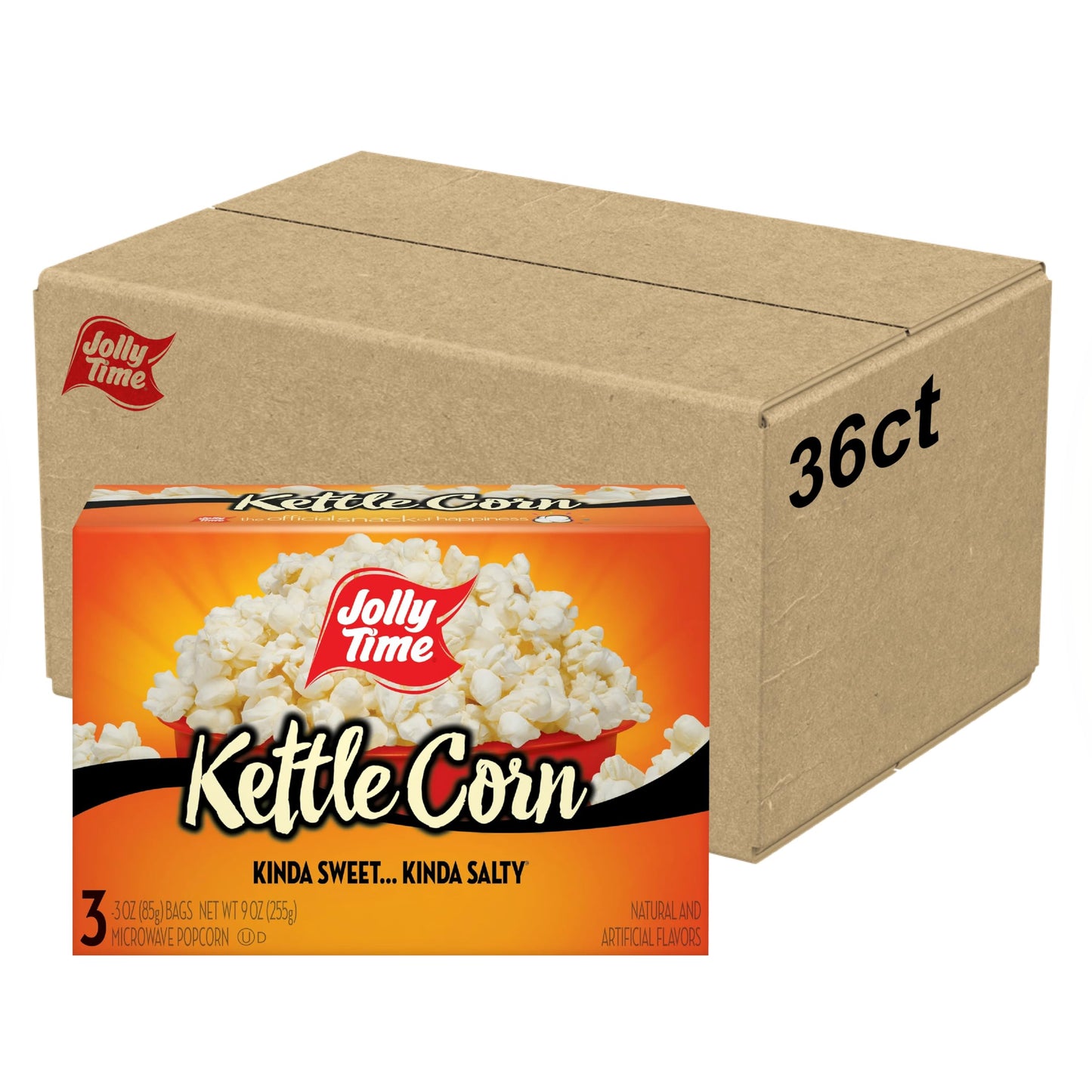 Jolly Time Kettle Corn, Festival Fun Sweet & Salty Glazed Gourmet Microwave Popcorn, 3oz Sharing Bag, 3 Bags Per Carton (3 Ounce
