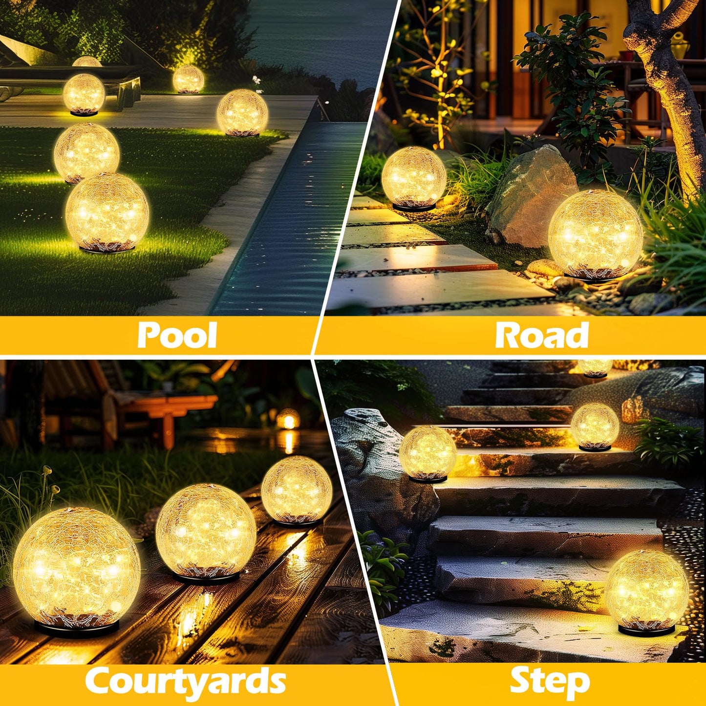 Coroor Solar Ball Lights - 80 Led ed Glass Globe, Waterproof, 5.9 Warm White (2 Pack) For Garden, Path, Patio, Christmas Decor