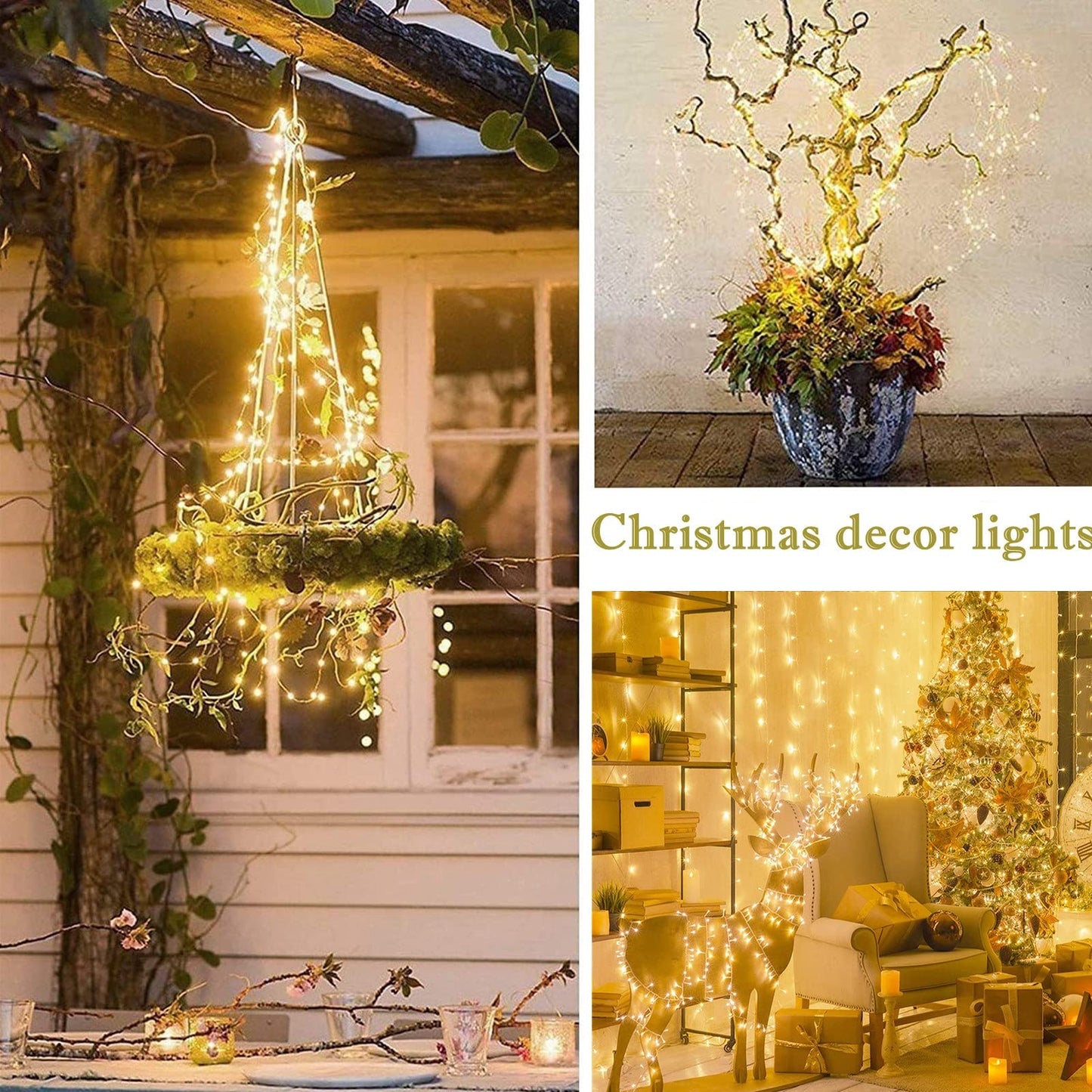 Angmln Solar Powered Twinkle Fairy String Lights, 200 Leds, Warm White, Waterproof, 8 Modes, Decorative For Outdoor Garden & Christmas Tree