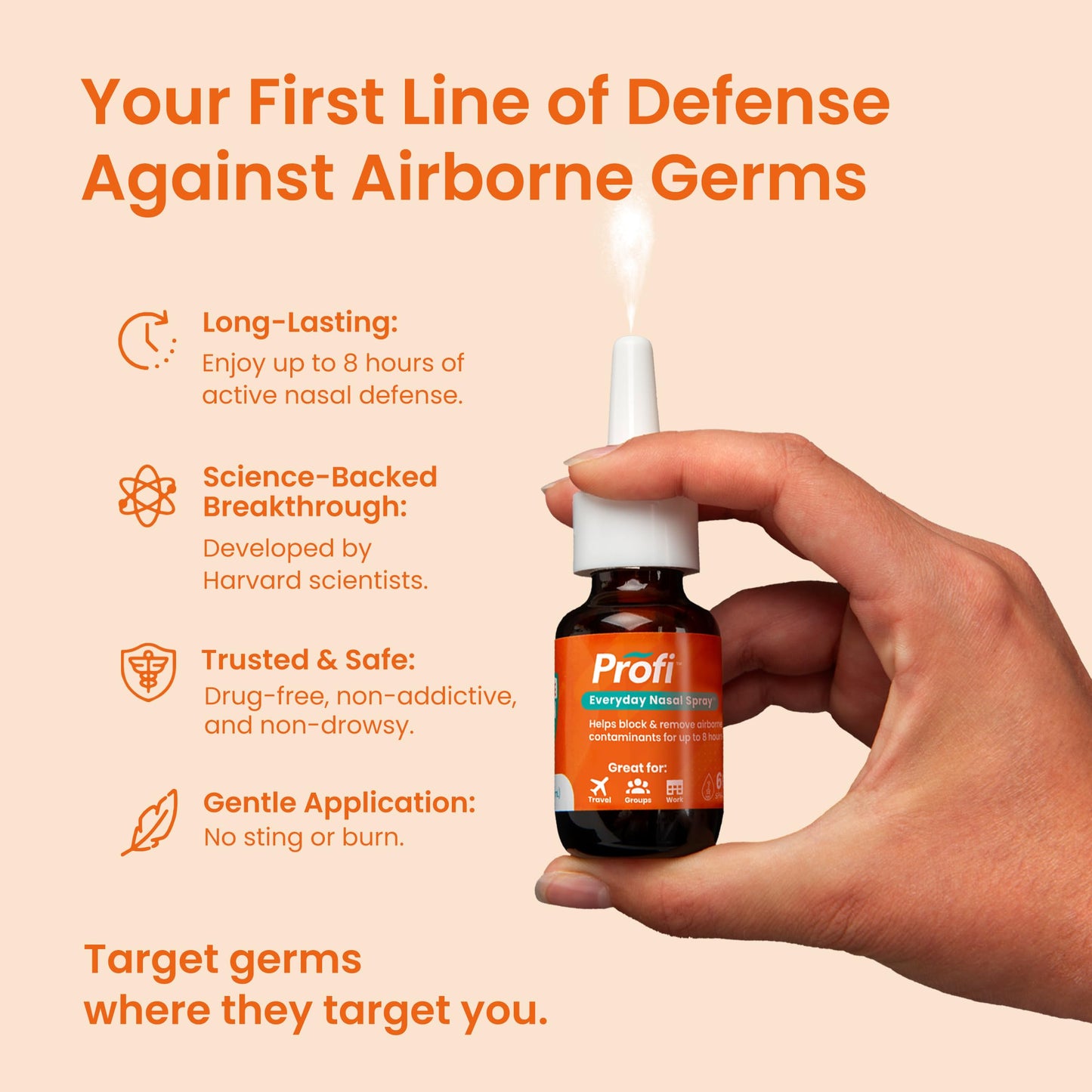 Profi™ Everyday Nasal Spray - Helps Defend Against Airborne Germs and Allergies, Lasts Up to 8 Hours, Advanced Nasal Spray for Air Travel, Work, Conferences & Indoor Gatherings - 90 Sprays, 0.36 FL OZ