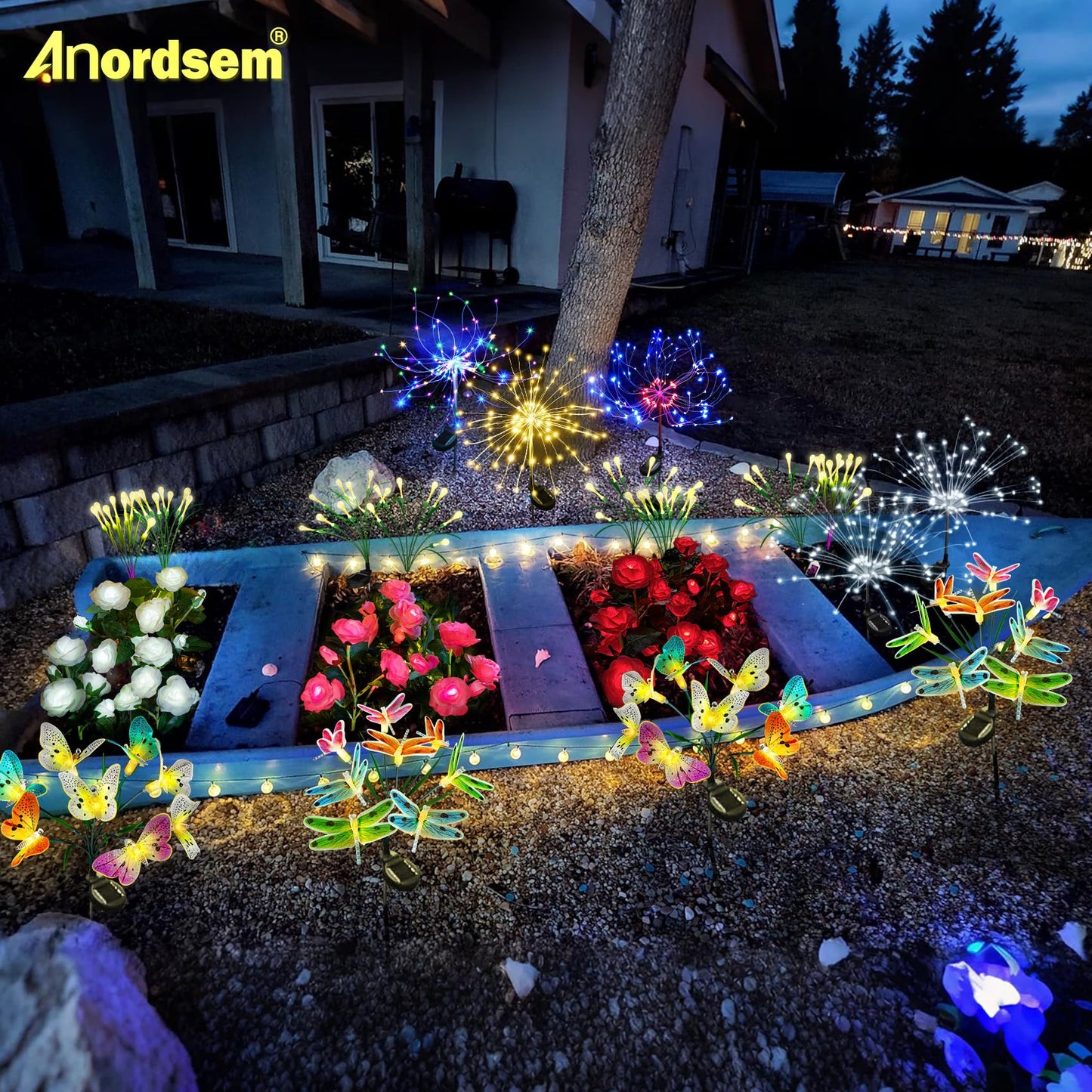 Anordsem Solar Garden Lights Outdoor: 8 Removable Pvc Water Drop Light Heads 2 Pack - Waterproof Diy Fun Decoration For Yard Patio Path - Gardening Gifts For Homeowners Over 30