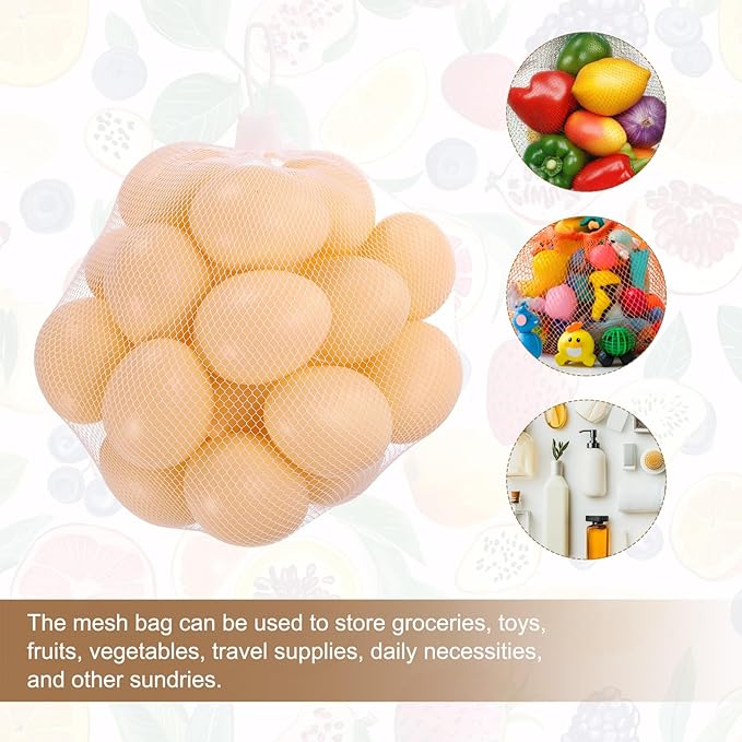 uxcell 100Pcs Reusable Produce Mesh Bags, 30cm Mesh Nylon Netting with Loop-Style Closures, Stretchable Egg Hatching Bags for Fruit Vegetable Storage, White
